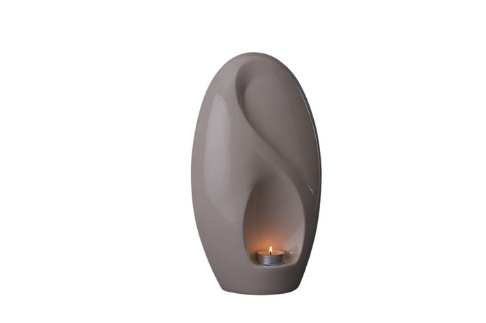 Warm gray Eternity Ceramic Urn with built in candle holder and flowing abstract curves
